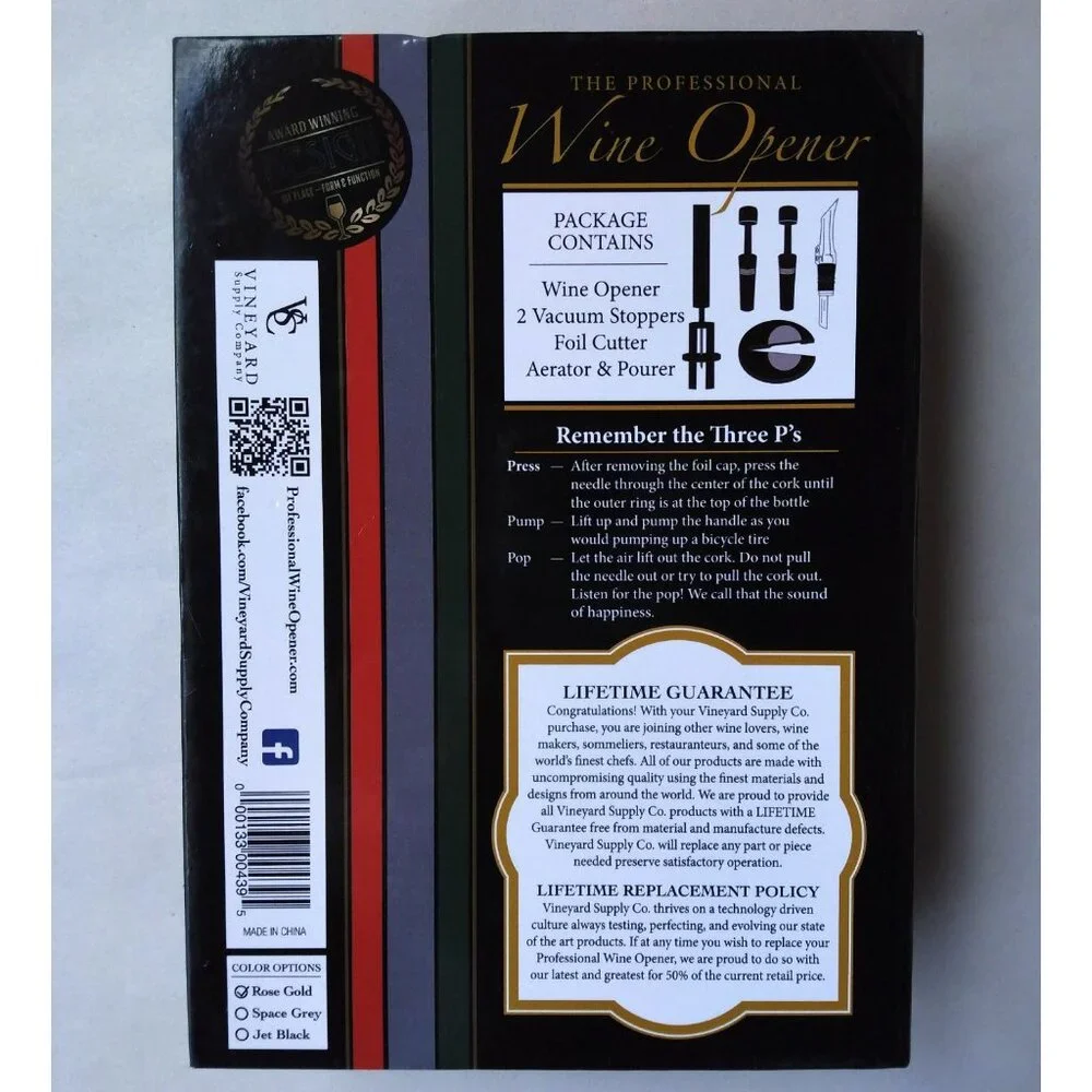 The Professional Wine Opener Set with Extra Chill Stick with Pourer in Rose Gold